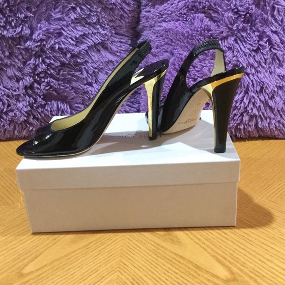 Jimmy Choo Shoes - Jimmy Choo Black & Gold Leather Slingback Shoes